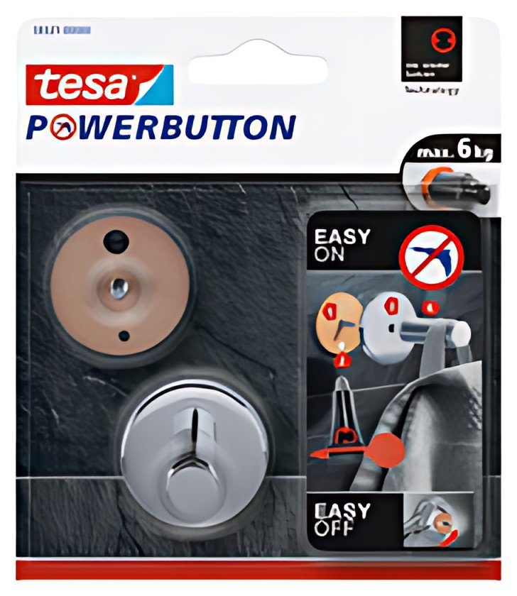 tesa Powerbutton Crochet adhésif Universal medium, chrome