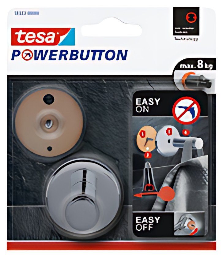 tesa Powerbutton Crochet adhésif Universal large, chrome