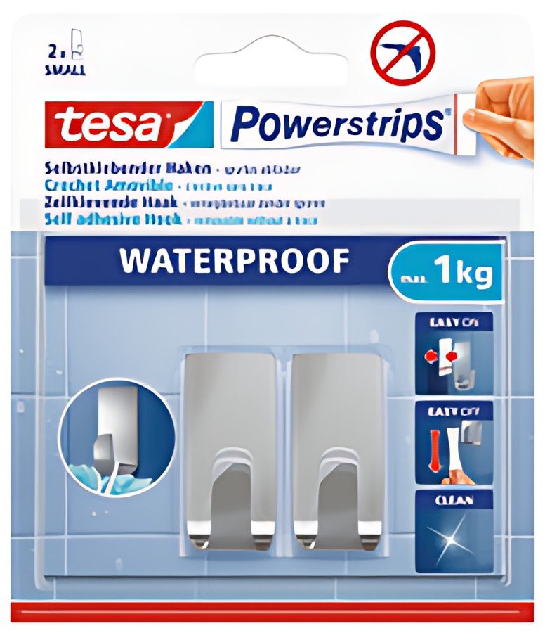 tesa Powerstrips Crochet ZOOM WATERPROOF Small, argent