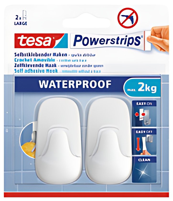 tesa Powerstrips Crochet WATERPROOF Large, plastique, blanc