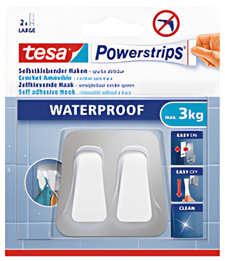 tesa Powerstrips Crochet Duo WATERPROOF, métal/plastique