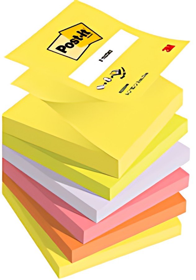 Post-it Bloc-notes adhésif z-notes, 76 x 76 mm, 6 couleurs