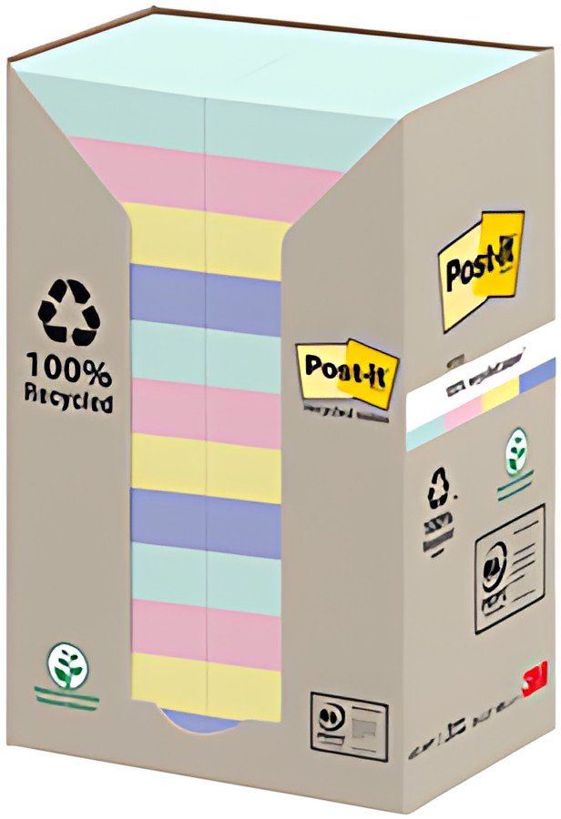 Post-it Bloc-note adhésif Recycling notes, 51x38 mm, assorti