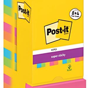 Post-it Bloc-note adhésif super sticky notes, 76x76 mm, 8+4