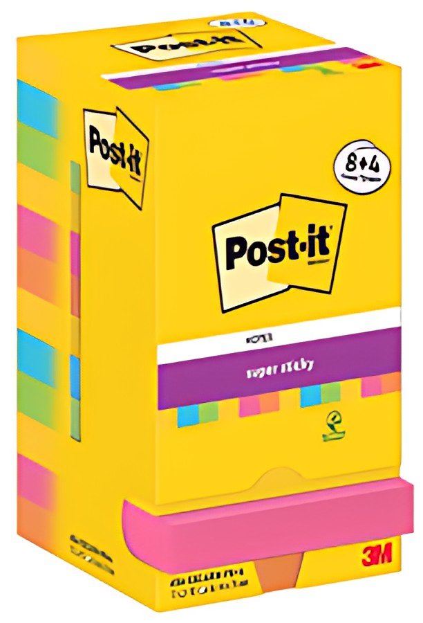 Post-it Bloc-note adhésif super sticky notes, 76x76 mm, 8+4