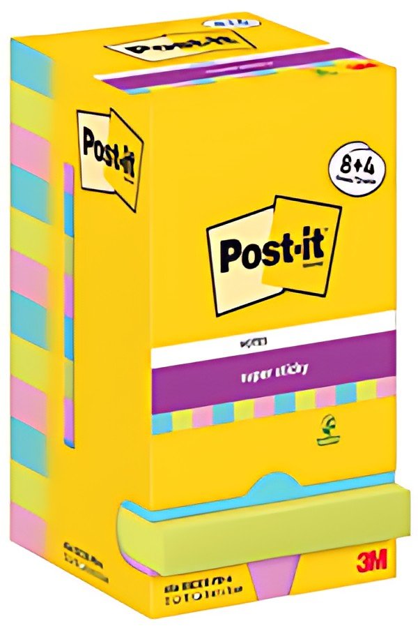 Post-it Bloc-note adhésif super sticky notes, 76x76 mm, 8+4