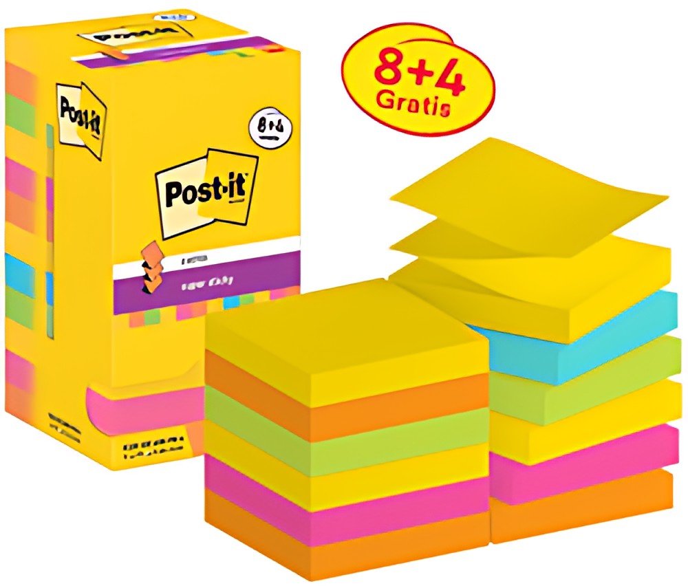 Post-it Bloc-note super sticky z-notes, 76 x 76 mm, 8+4