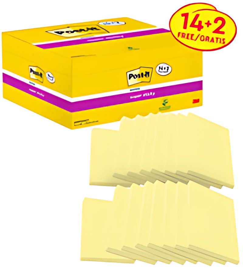Post-it Bloc-note super sticky notes, 127 x 76 mm, 14+2
