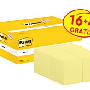 Post-it Bloc-notes adhésif, 51 x 38 mm, jaune, 16+4 gratuits