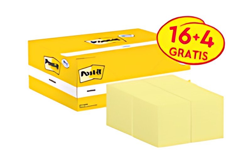 Post-it Bloc-notes adhésif, 51 x 38 mm, jaune, 16+4 gratuits