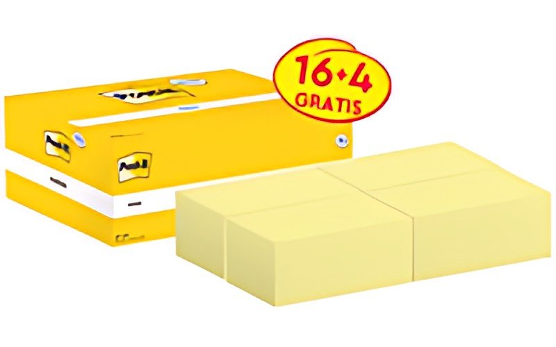 Post-it Bloc-notes adhésif, 127x76 mm, jaune, 16+4 gratuits