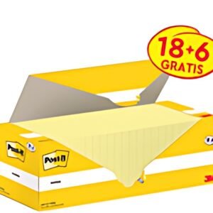 Post-it Bloc-notes adhésif, 127x76 mm, jaune, 18+6 gratuits