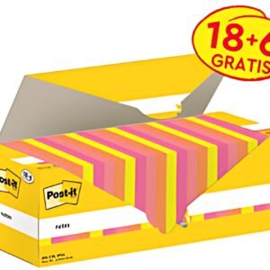Post-it Bloc-notes adhésif, 76x76 mm, coloré, 18+6 gratuits
