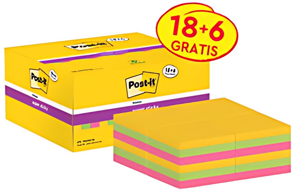 Post-it Bloc-notes super sticky notes, 47,6 x 47,6 mm, 18+6