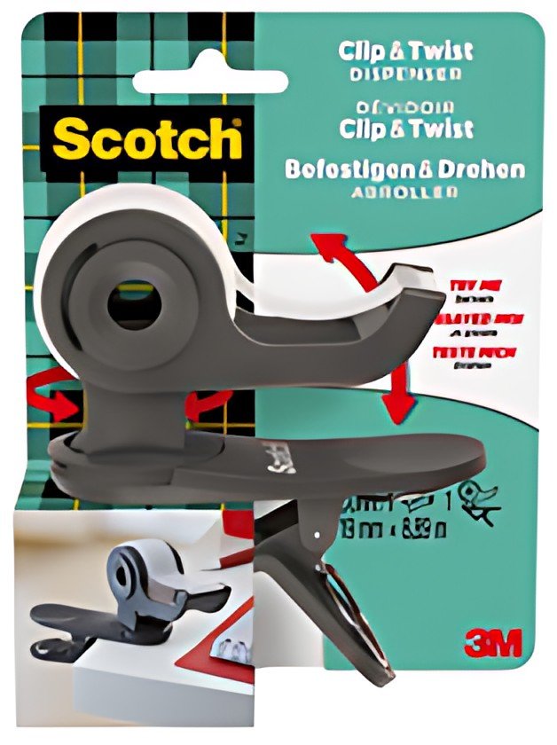 Scotch Dévidoir de ruban adhésif Clip & Twist, gris foncé