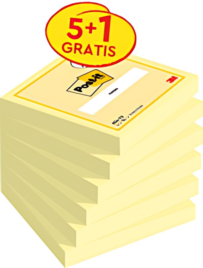 Post-it Bloc-note adhésif, 76 x 76 mm, jaune, 5+1 gratuit