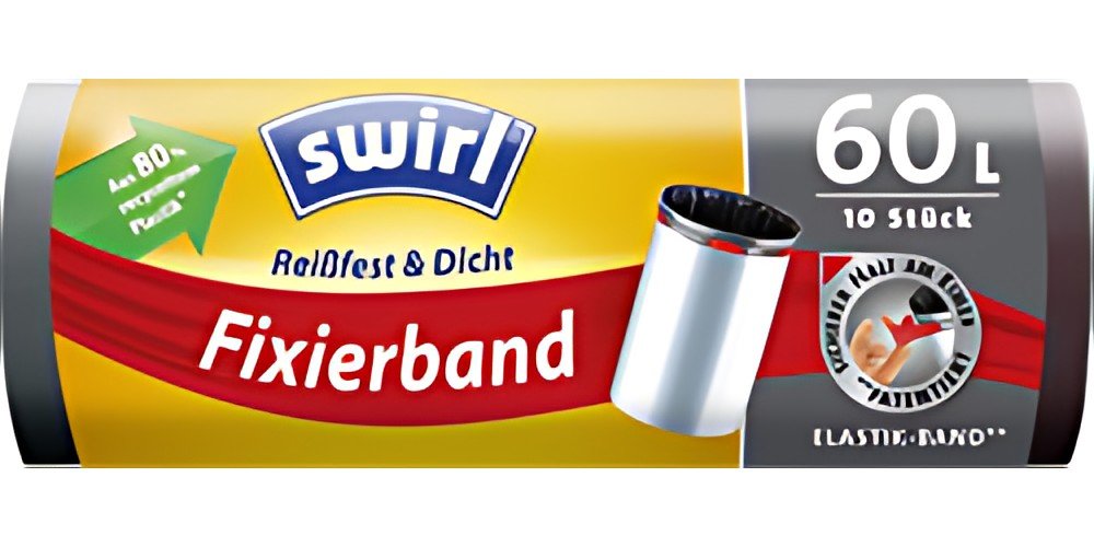 swirl Sac poubelle, avec bande de fixation, 60 litres, noir