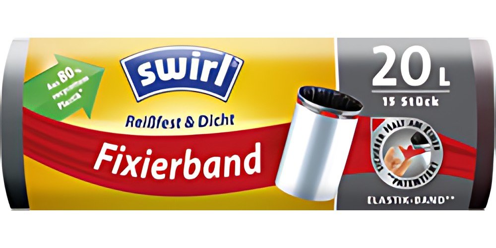 swirl Sac poubelle, avec bande de fixation, 20 litres, noir