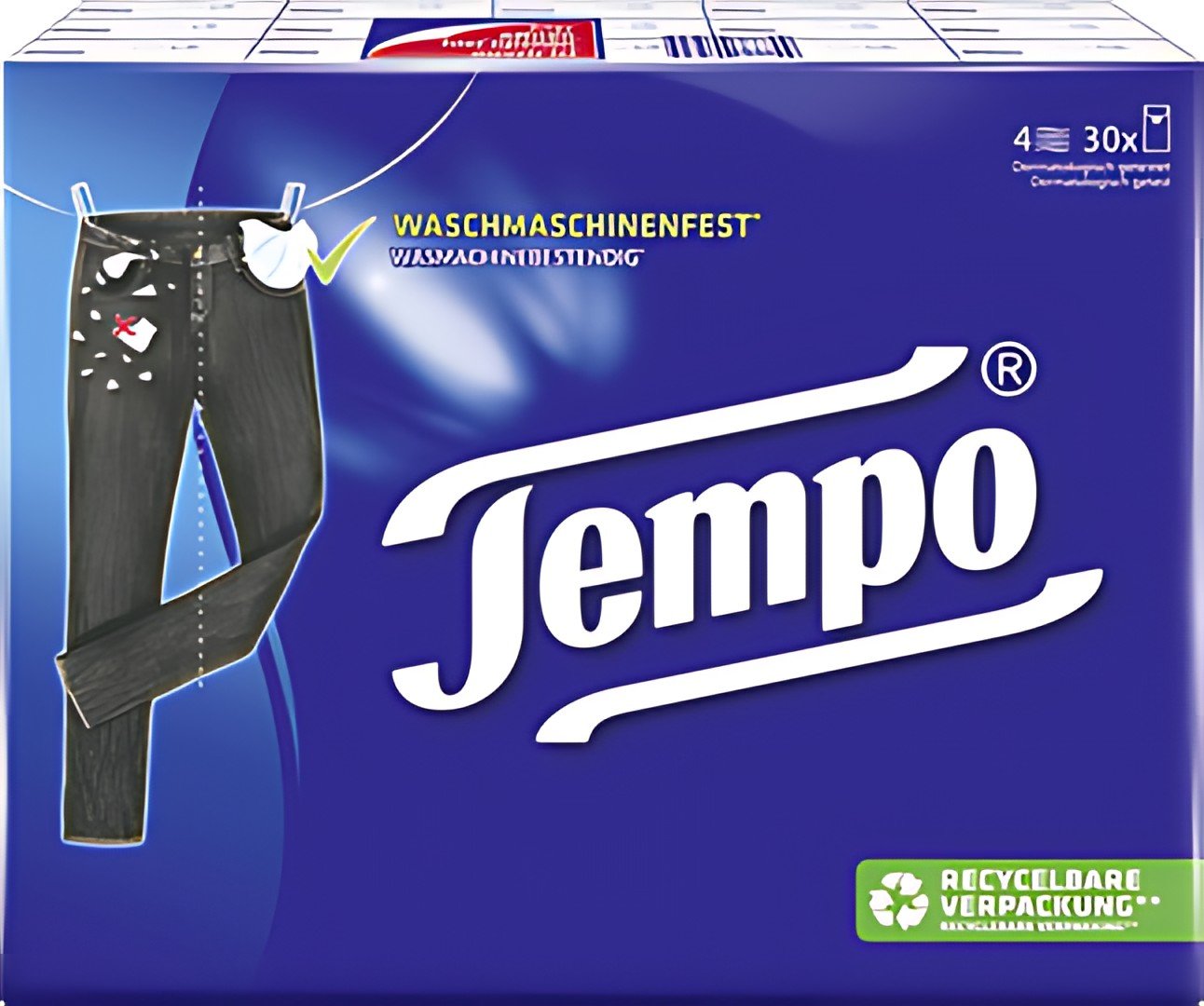 Tempo Mouchoir Classique, 4 couches, pack de 30, blanc