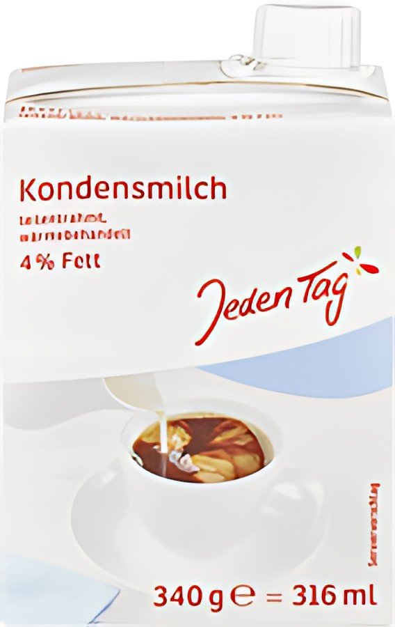 Jeden Tag Kondensmilch, teilentrahmt, 4% Fett, 340 g = 316ml