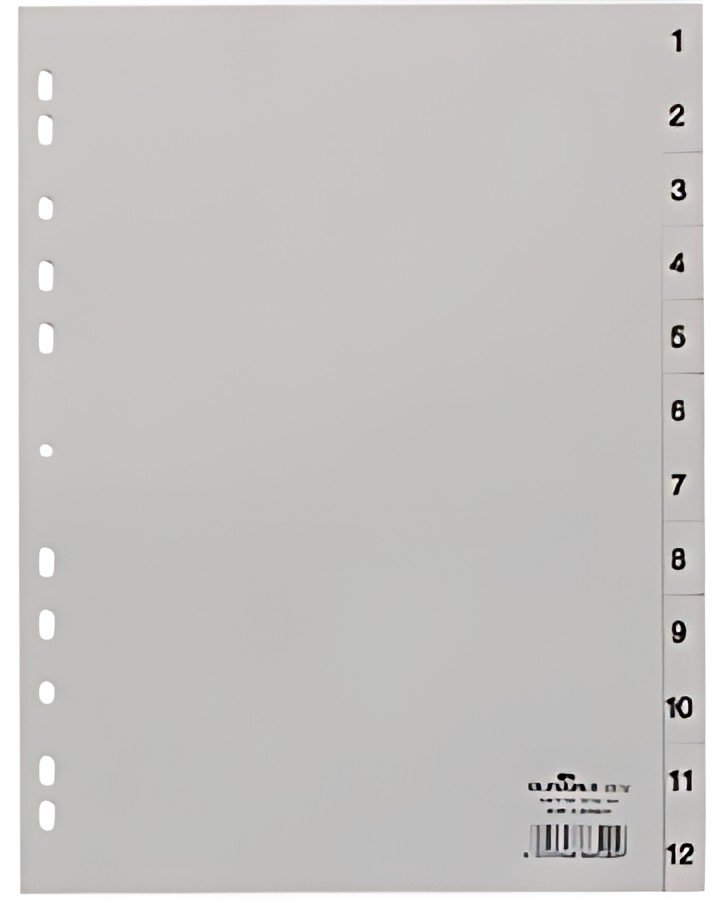 DURABLE Intercalaires en plastique, chiffres, A4, 12 touches