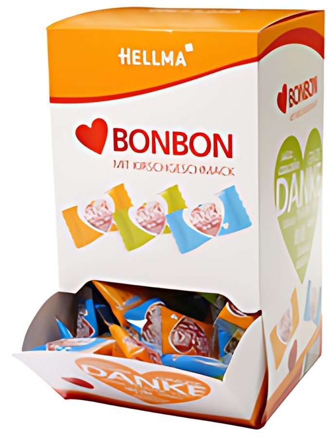 HELLMA Bonbon en coeur, dans un présentoir en carton
